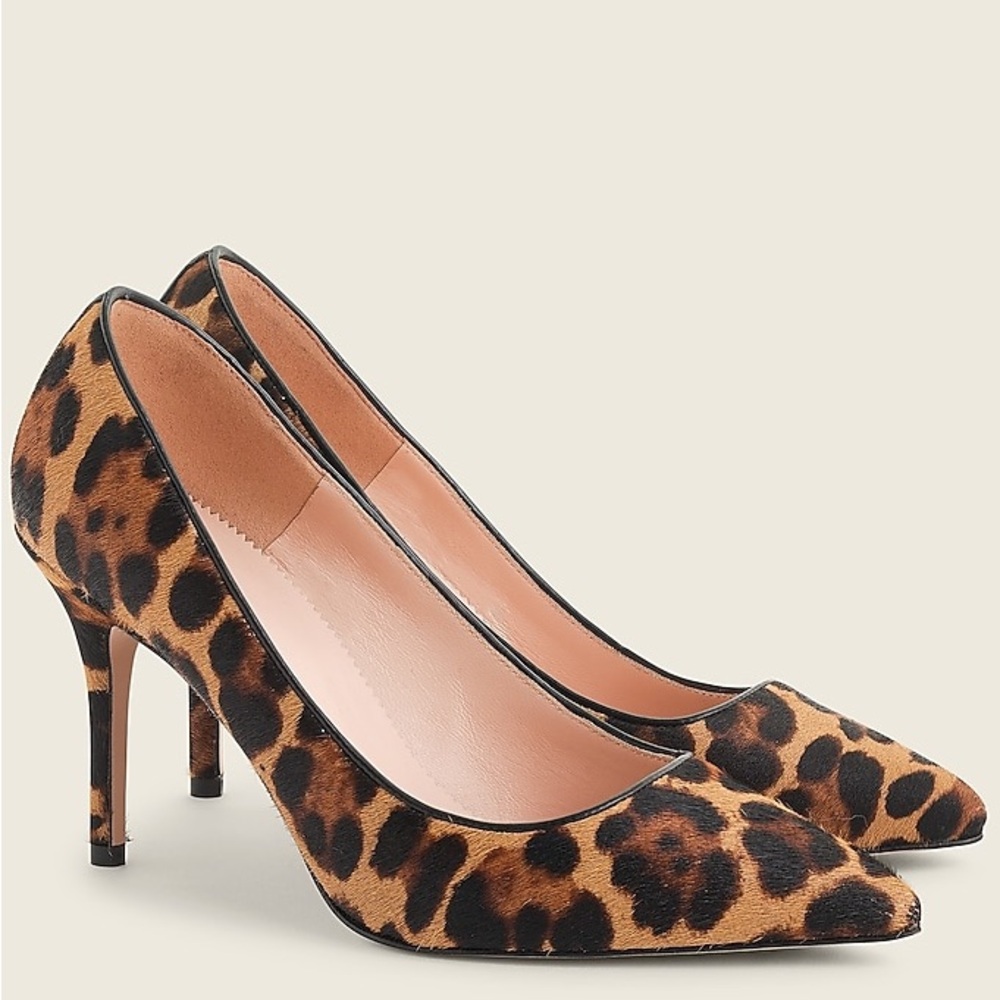 J. Crew Elsie pumps in leopard calf hair genuine leather heels Sz 9.5  Italy